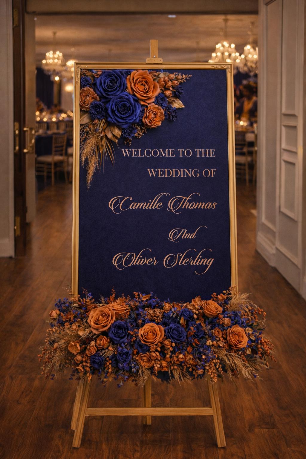 Navy & Rust Floral Wedding Welcome Sign | Editable Template (20x30 ...