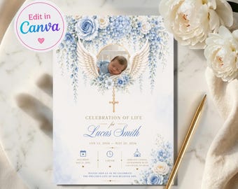 Infant Loss Memorial Announcement Editable  Template | Boy Celebration Life Printable Stillbirth Keepsake Funeral  Card Canva Invite
