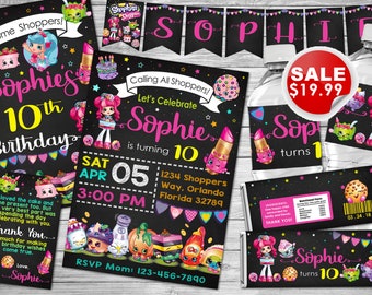 Shopkins Chalkboard Birthday party package : Shopkins Party Birthday Invitation| Shopkins Birthday banner| Shopkins favor tags| Shopkins