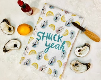 Tea Towel Oysters Shuck it Pun