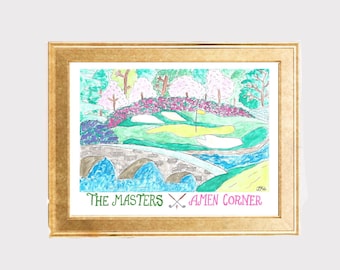 The Masters Amen Corner #13 Watercolor Art Print Augusta National Golf Course