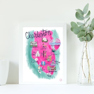 Charleston South Carolina Mapa Acuarela Arte Impresión