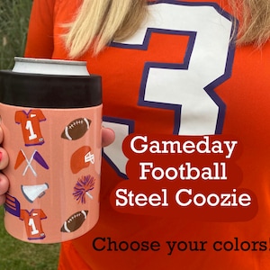 Football Coozie Steel Yeti Can Cooler Gameday Clemson Carolina Alabama Duke Virginia Georgia Auburn UNC Florida Penn St Maryland Louisville