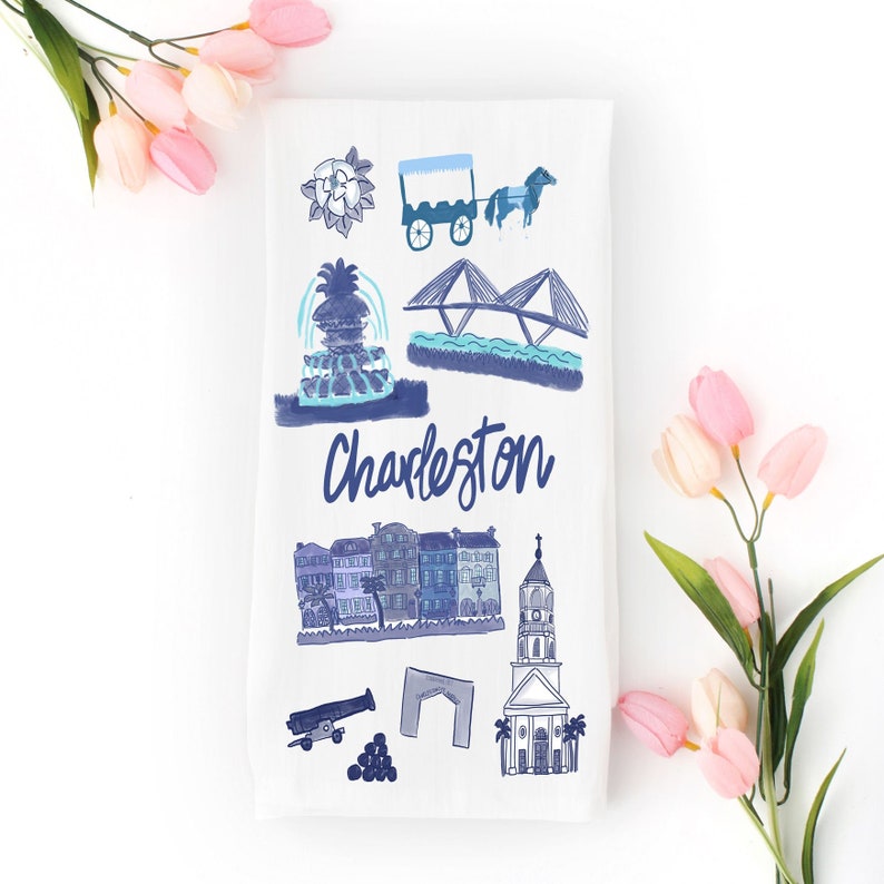 thepaintedpalmettosc Landmarks Tea Towel