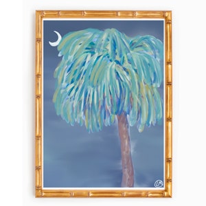 Coastal “Carolina Moon” Palmetto Tree Art Watercolor Print