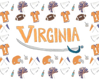 University of Virginia UVA Cavaliers Football Notecards Stationery Thank You Notes