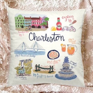 Charleston landmarks Rainbow Row Throw Pillow 18x18 Square
