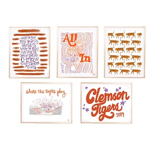 Clemson Tigers Art Prints Football Illustrated Watercolor Gallery Wall