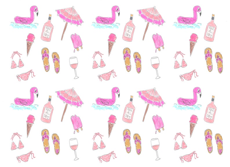 Pink Summer Things Rose Ice Cream Sandals Flamingo Notecards Stationery Thank You Notes