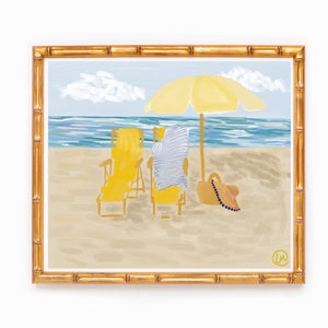 RSVP- Beach chairs ocean Art Watercolor Print