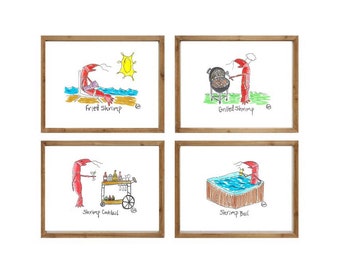 Shrimp Watercolor Prints Set of 4