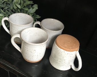 Speckled white stoneware coffee mugs/ handmade pottery/ 12 ounce mugs/ TN pottery/coffee cups/ Colonial Collections Stoneware/ white dishes