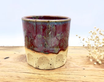 Whiskey tumbler/ handmade stoneware cups/ Superior Agate pottery/ CCStoneware/ speckled red faceted cups speckled stoneware/ drinking mugs