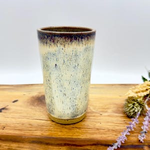Handmade stoneware tumbler, 14 ounce pottery River Birch cup holder compatible