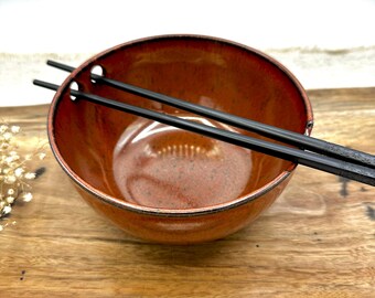 Tazón de ramen de cerámica / Tazón para palillos / Tazón para fideos / Tazón de arroz de cerámica artesanal / CCStoneware / Utensilios de cocina rústicos de cobre