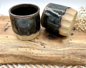 Whiskey tumbler/ handmade stoneware cups/ Rustic Black pottery/ CCStoneware/ faceted cups speckled stoneware/ drinking mugs