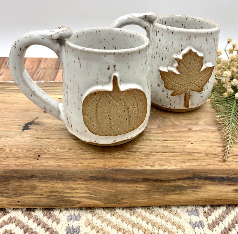 Speckled White Pottery Fall Mugs