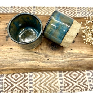 Whiskey tumbler/ handmade stoneware cups/ Weathered Blue  pottery/ CCStoneware/ faceted cups speckled stoneware/ drinking mugs