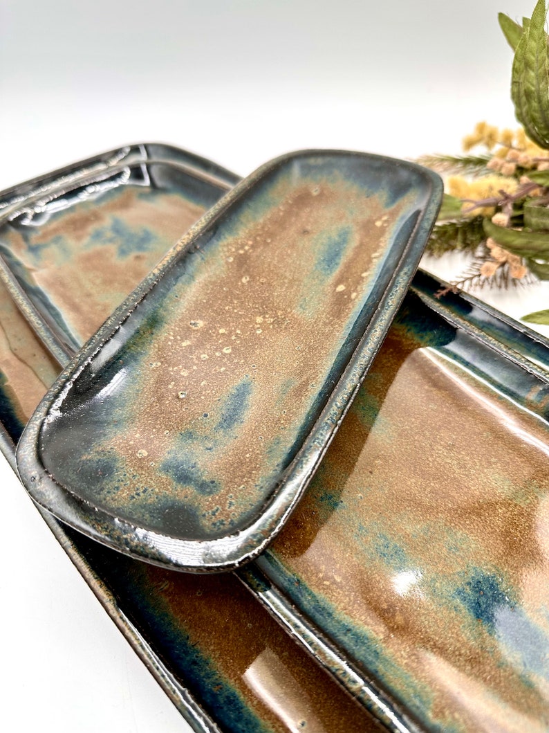 Handmade stoneware trays/ set of 3/ pottery serving platters/ River Rock/ appetizer trays/ kitchen decor/ CCStoneware image 3