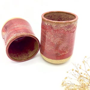 Handmade Red Jasper Thumbprint Pottery Mug: 16 oz Speckled Stoneware cup
