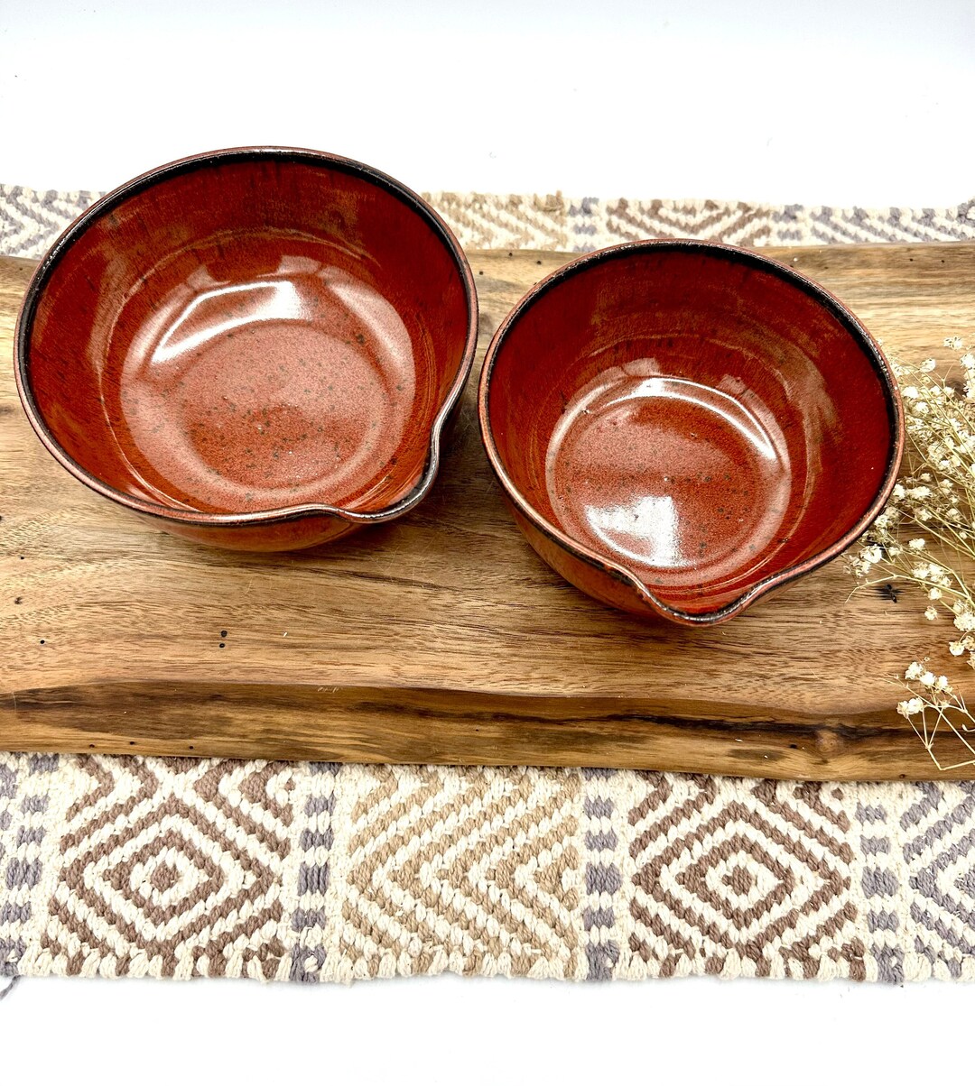 Pair of Nesting Whisk Bowls/handmade Pottery Spouted Bowls/ Rustic