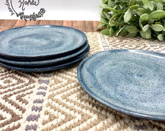 Set of 4 small side plates/ handmade stoneware/ speckled pottery/ frost blue dishes/ ceramic plate set/ tableware/ pottery/CCStoneware