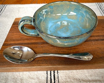 Canecas de sopa de grés azul envelhecido/ tigelas de macarrão/ caneca de aveia/ cerâmica feita à mão/ grés rústico/ grés Colonial Collections