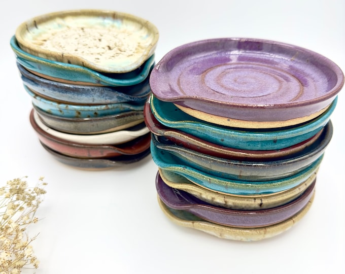Handmade Speckled Stoneware Spoon Rest: pottery Kitchen Decor multiple colors