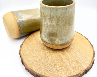 Handmade Stoneware Thumbprint Mug: Rustic Green Glaze, 16oz Coffee Cup