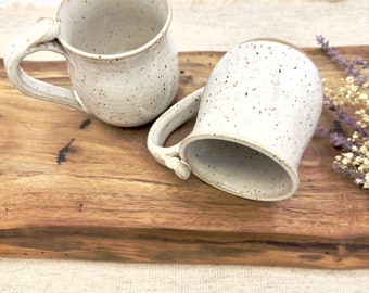 Coffee mugs/ handmade stoneware mugs/ ceramic coffee cups/ speckled pottery/ speckled white dishes/ CCStoneware/ drinkware/ wheel thrown