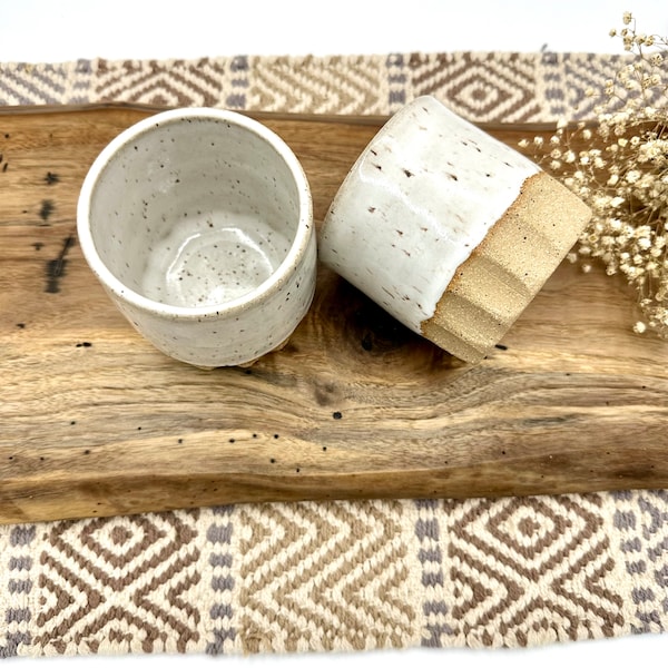 Whiskey tumbler/ handmade stoneware cups/ Speckled White pottery/ CCStoneware/ faceted cups speckled stoneware/ drinking mugs