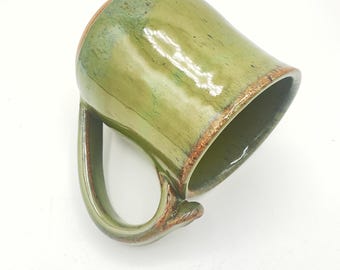 Handmade Speckled Stoneware Coffee Mug: Moss Green pottery handled Cup
