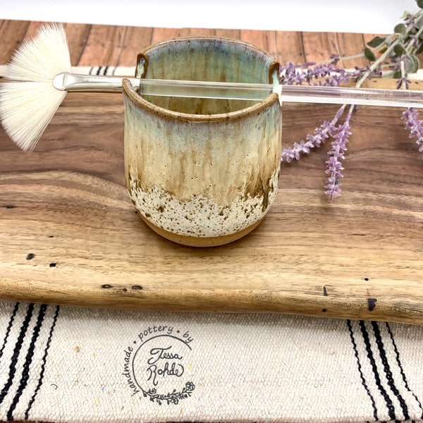 Paint brush holder/ watercolor art supplies/ handmade pottery brush cup/ Sea Stone/ CCStoneware