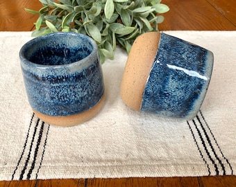 Wine tumblers/ handmade stoneware cups/ dark speckled blue pottery/ CCStoneware/ functional pottery/ speckled stoneware/ kitchen decor
