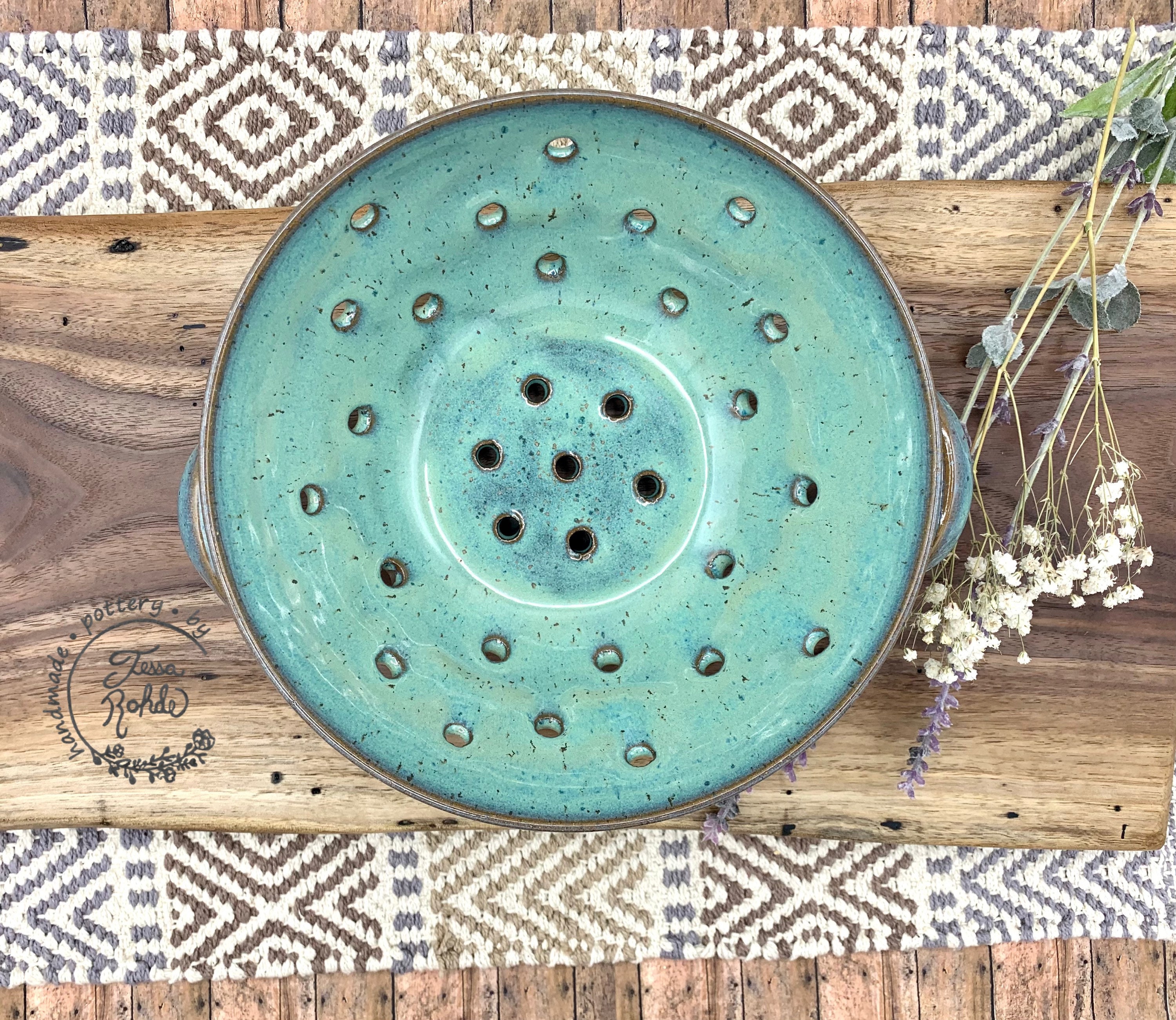 Speckled hell türkis Steinzeug Colander/ Sieb/ Küchendekor/ | Etsy