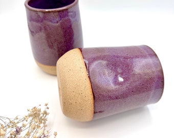 Thumbprint tumblers/ handmade pottery indent cups/ thumb mugs/ Smokey Merlot purple stoneware/ CCStoneware/ Tessa Rohde pottery