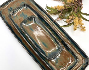 Handmade stoneware trays/ set of 3/ pottery serving platters/ River Rock/ appetizer trays/ kitchen decor/ CCStoneware