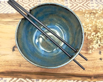 Stoneware Ramen bowl/ chopstick bowl/ noodle bowl/ handmade pottery rice bowl/ CCStoneware/ Weathered Blue kitchenware/ handcrafted dishes