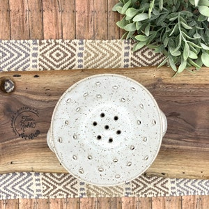 Speckled white stoneware colander/ strainer/ Michigan made/ wheel thrown/ Colonial Collections Stoneware/ berry bowl/ handmade