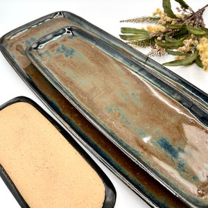 Handmade stoneware trays/ set of 3/ pottery serving platters/ River Rock/ appetizer trays/ kitchen decor/ CCStoneware image 5