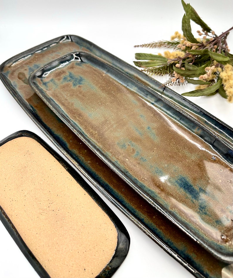 Handmade stoneware trays/ set of 3/ pottery serving platters/ River Rock/ appetizer trays/ kitchen decor/ CCStoneware image 5