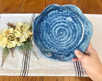 Molde para mini tartas de gres hecho a mano - Molde azul acanalado para hornear