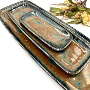 Handmade stoneware trays/ set of 3/ pottery serving platters/ River Rock/ appetizer trays/ kitchen decor/ CCStoneware image 4