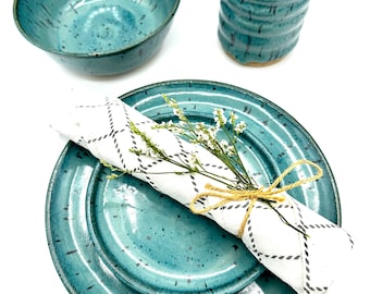 MADE TO ORDER Handmade Pacific Jade Stoneware Dinnerware Set for 4