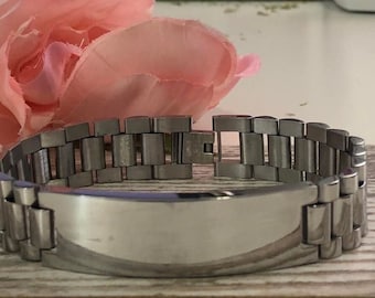 Personalize ID Bracelet,Engrave Stainless Steel ID Bar Bracelet,Mens Stainless Steel ID Bracelet,Women's Bracelet 8.5 inches-SSB225