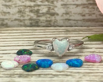 Lab Opal Ring, Womens Sterling Silver Ring, Three Stone Ring, Infinity Engagement ring,Bridal Ring,Cubic Zirconia Ring