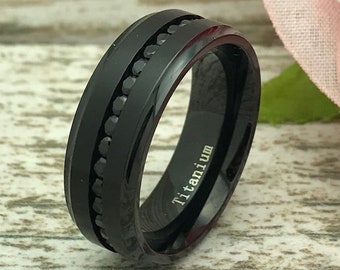 8mm Titan Ring, Schwarzer Titan Ehering mit Schwarz CZ, Personalisierte Titan Ringe, Jubiläumsringe, Geschenk für Ihn