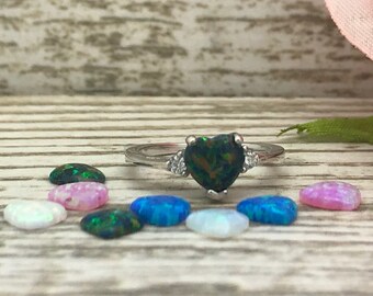 Lab Opal Ring, Womens Sterling Silver Ring, Three Stone Ring, Infinity Engagement ring,Bridal Ring,Cubic Zirconia Ring