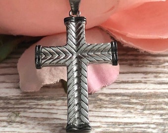 Cross Necklace, Personalized Stainless Steel Two Tone Cross Pendant, Engraved Cross Pendant Necklace, Religious Jewelry