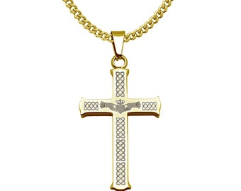 Kreuz Halskette, Claddagh Kreuz Edelstahl Halskette, keltischer Cladgh Kreuz Anhänger mit Panzergliederkette, religiöser Schmuck